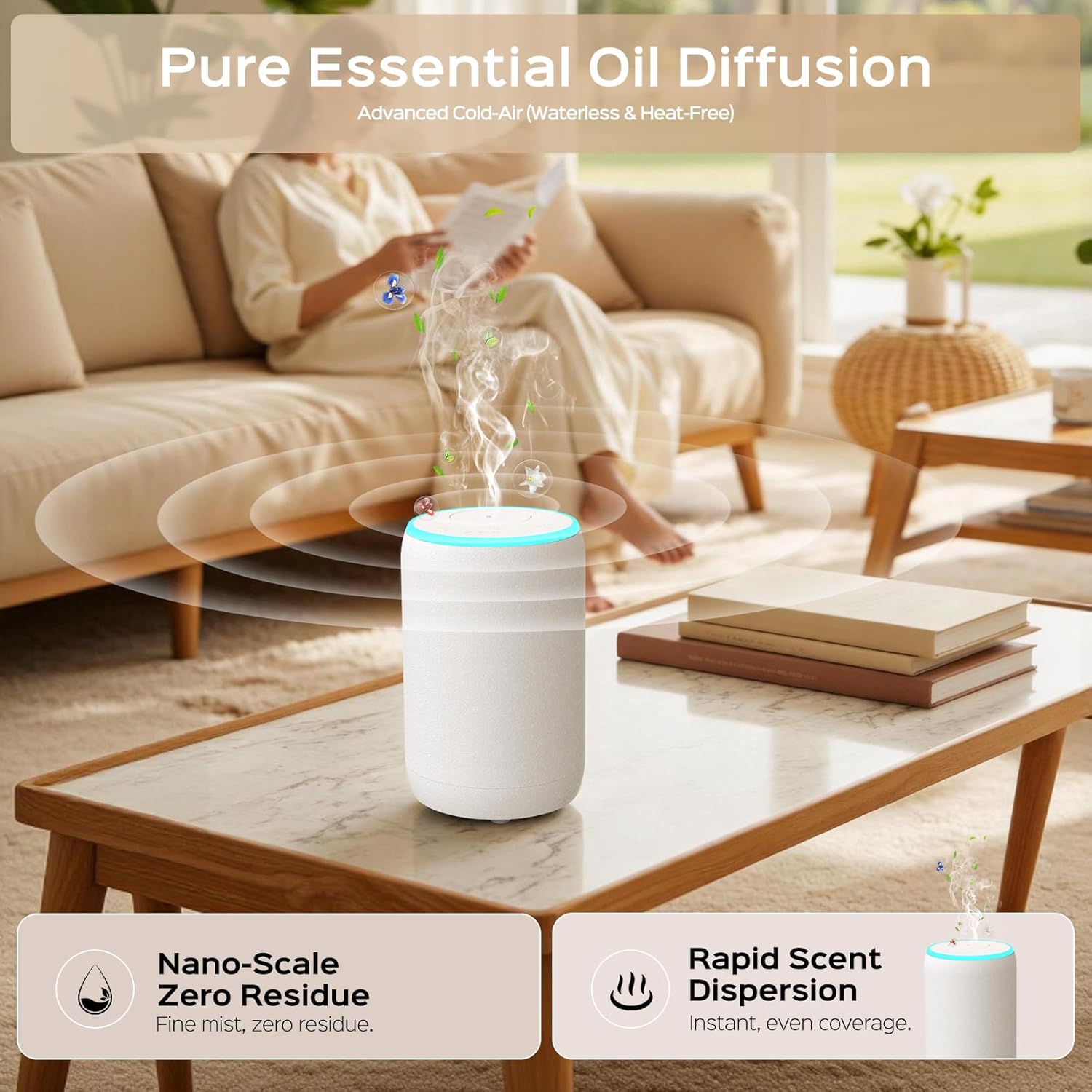 Portable Waterless Essential Oil Diffuser Starter Kit with 7 Lights for Home Car and Office, Compact Scent Diffusers Includes 2 x 20mL Hotel Scent Oils, A Gift Idea for Parents and Friends