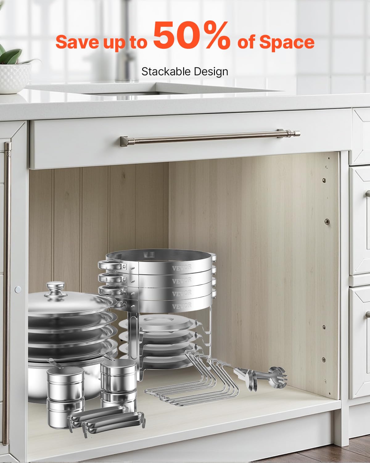 VEVOR Chauffe-Plat 4PCs 4,7 L, Buffet Chauffant Rond, Réchaud en Acier Inoxydable, avec 4 Bacs Pleine Grandeur, Couvercle et Pince, pour Buffet Libre-Service Hôtel Traiteur Restauration, Argenté