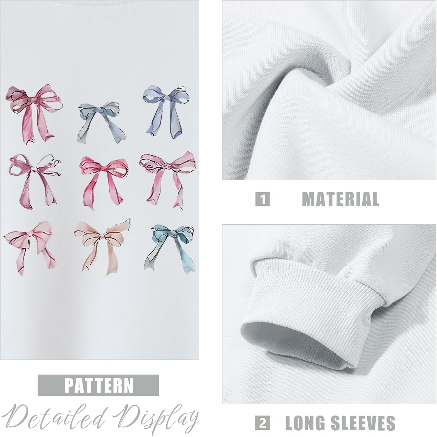 KEEVICI Girls Bow Sweatshirt Cute Graphic Sweatshirts Kids Kawaii Preppy Hoodie Long Sleeves Shirts Cotton Pullover - Image 7