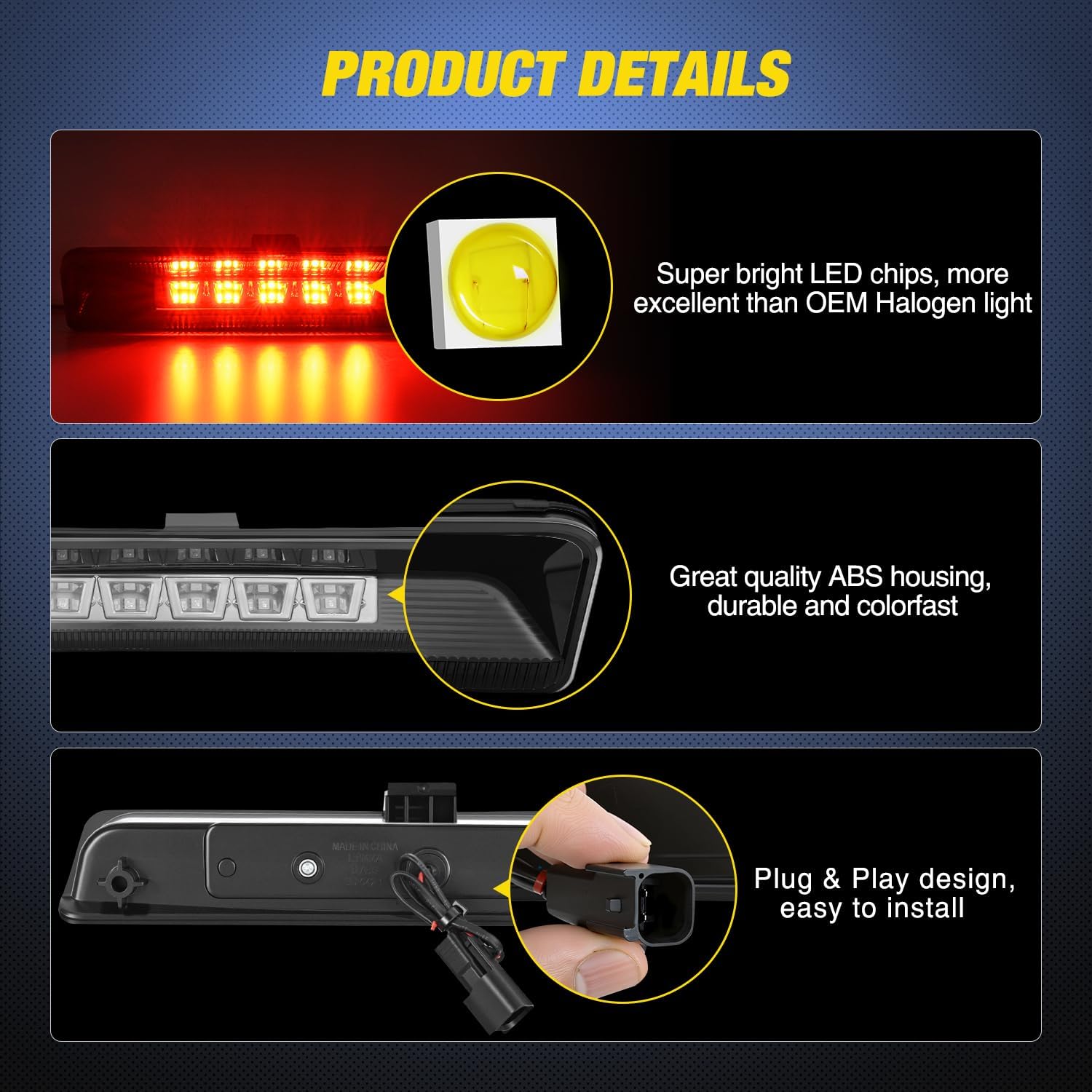 Nilight Third Brake Light Tail High Mount 3rd Stop Lights Smoked Lens Compatible with Ford Explorer U502 2011 2012 2013 2014 2015 Van SUV Rear Center Cab Lamp