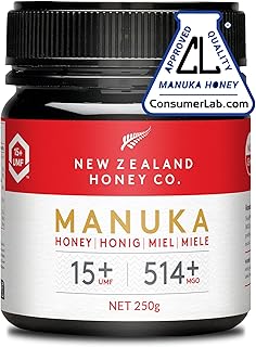 New Zealand Honey Co. Manuka Honig MGO 514+ / UMF 15+ | Aktiv und Roh - Hergestellt in Neuseeland - Zertifiziertem Methylglyoxal Gehalt - 250g - Manuka Honig 550 - Raw Honey - Rohhonig