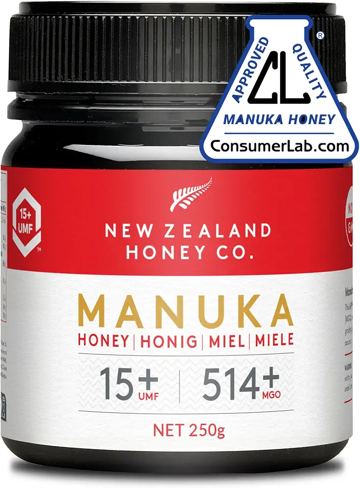 New Zealand Honey Co. Manuka Honig MGO 514+ / UMF 15+ | Aktiv und Roh - Hergestellt in Neuseeland - Zertifiziertem Methylglyoxal Gehalt - 250g - Manuka Honig 550 - Raw Honey - Rohhonig