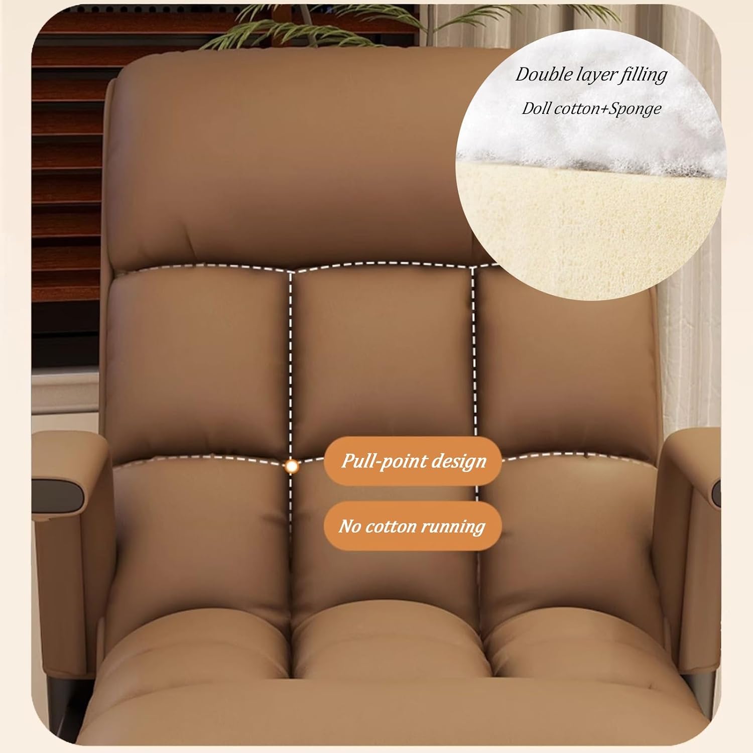 Rocking Chair with Footrest, Upholstered Rocker Chair, Adjustable High Backrest, Relax Armchair with Side Pocket, Modern Lounge Chair, for Living Room, Bedroom, Nursery (Color : White A)