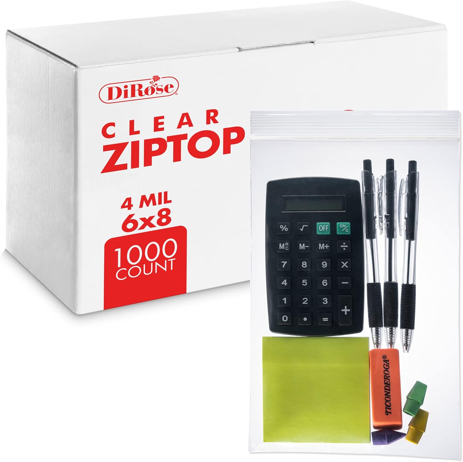 Dirose Reclosable Poly Zip Top Bags - 6" x 8" (1000 Count), 4 Mil - Resealable Plastic with Zipper - Clear Bags for Snacks, Hardware, Arts & Crafts