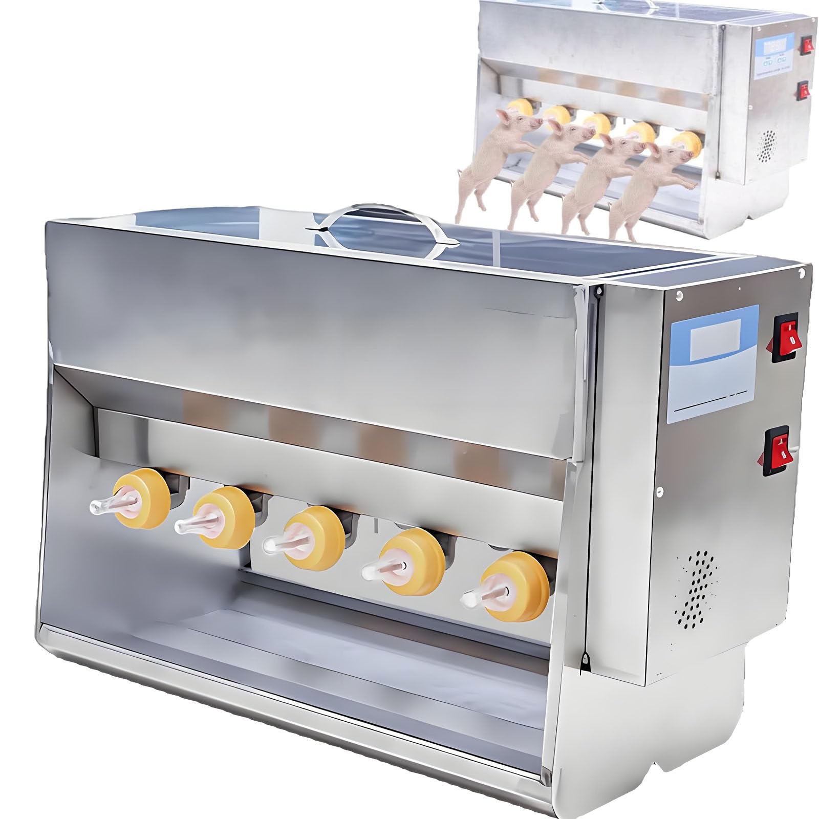 WDDBFL Automatic Constant Temperature Stainless Steel Feeder with Cover and Control Valve, 10/14 Silicone Nipples, Simulated Sound Design, Suitable for Lambs, Calves and Piglets 10Nipples
