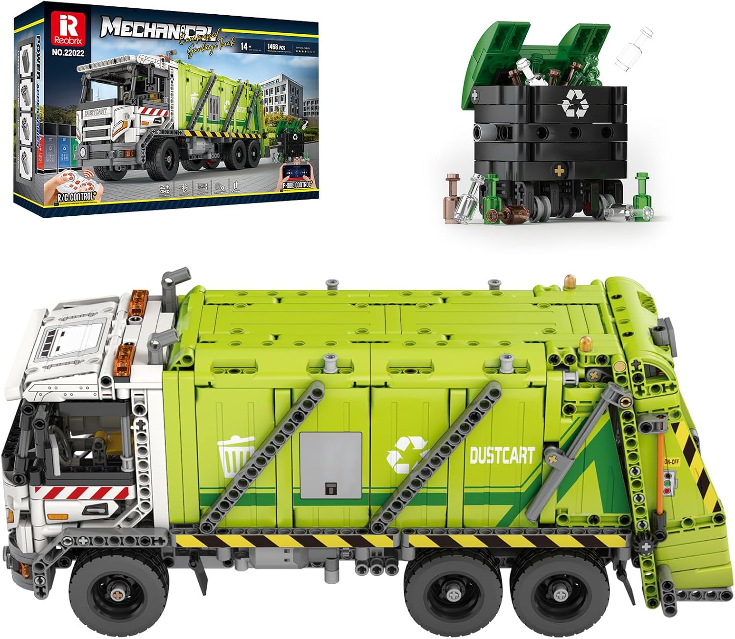 Reobrix Large Garbage Truck Building Set, RC Trash Truck for Adults with Interactive Functions, Compressed Rubbish Truck Model for Home Decor, Creative Gift for Vehicle Enthusiasts 14+