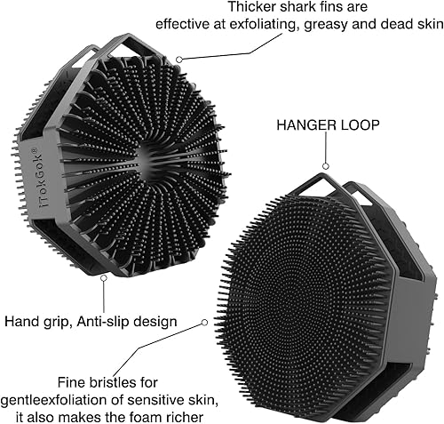Miniatura 5 de iTokGoK Limpiador corporal de silicona 2 en 1 con diseño de doble cara con infusión de plata para pieles sensibles, mango ergonómico antideslizante,