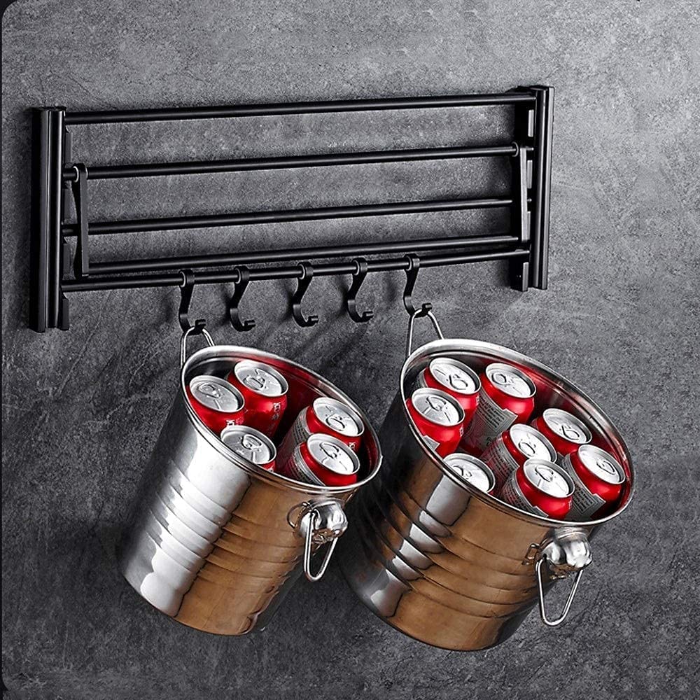 Rack Toallas Toallero De Baño Plegable con Ganchos, Montado En La Pared, Estante Riel Hotel, Almacenamiento para Y Cocina Accesorios De Baño