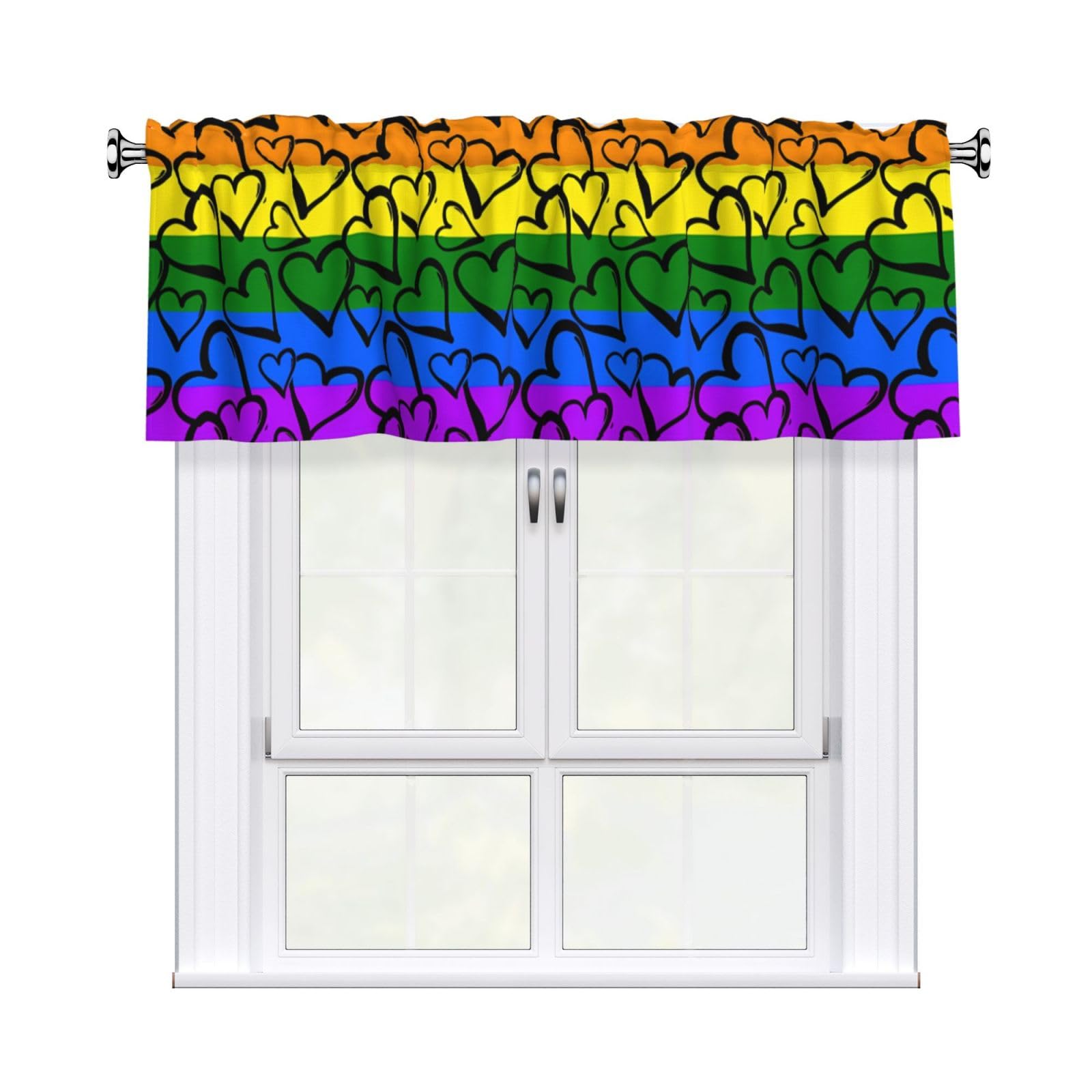 WHJDPP Gay Pride Rainbow Pattern Prints Curtain Valance 54x18 Inch - Peach Skin Window Cover with Printed Design, Filtering Light for Kitchen Decor