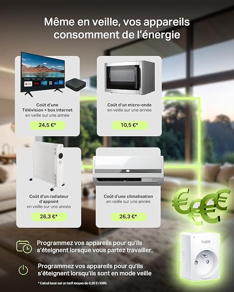 Tapo Matter Prise Connectée WiFi, Suivi de consommation, 16A Type E, Compatible avec Alexa, Google Home et SmartThings, Contrôler le radiateur, le chauffage, Économie d'énergie, Tapo P110M 2-pack(FR) - 4