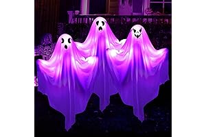 [8 Light-Modes] 3-Pack LED Halloween Ghost Lights Stakes
