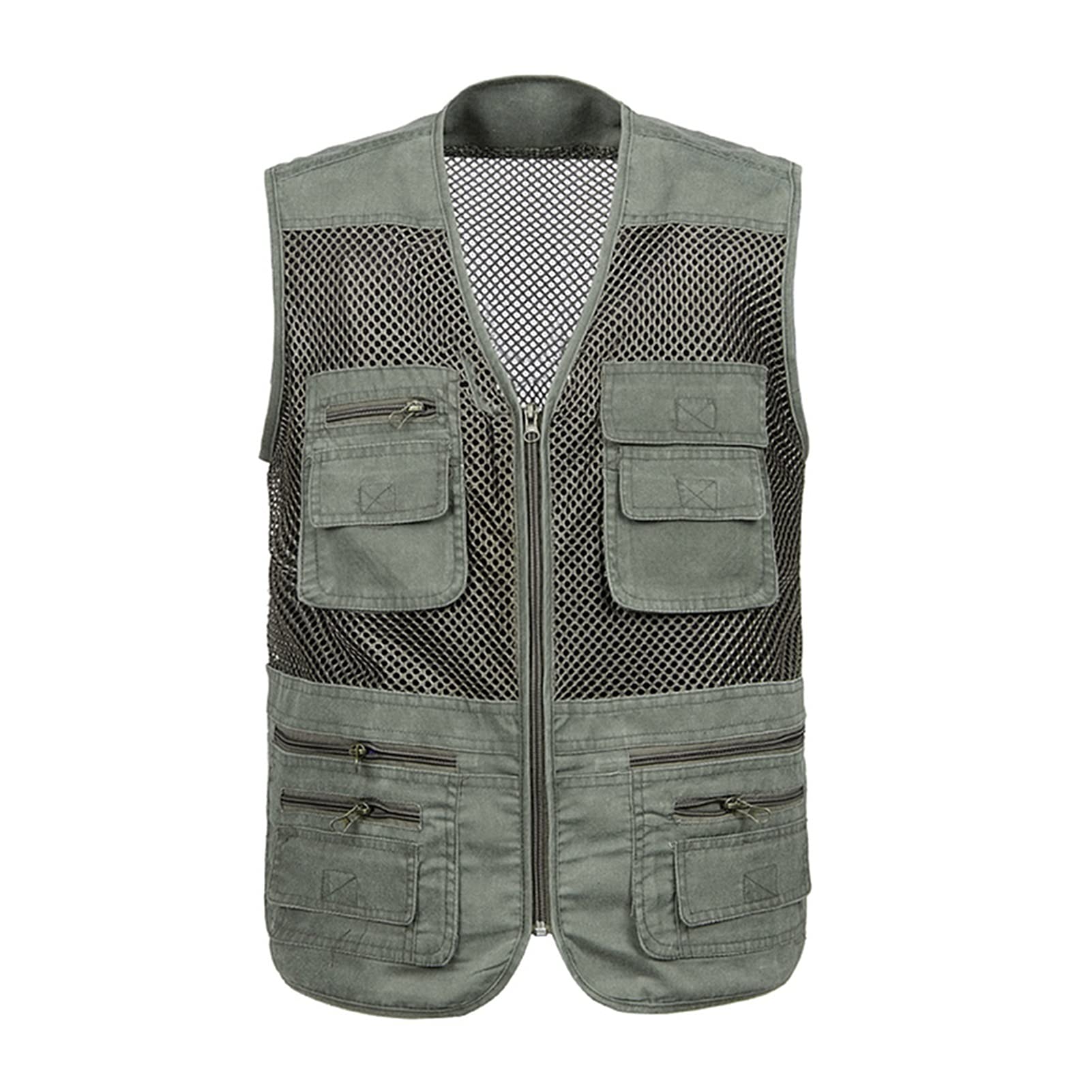 Gilet De Pêche Militaire Multi-poches Respirant XXL - Gris Clair Léger
