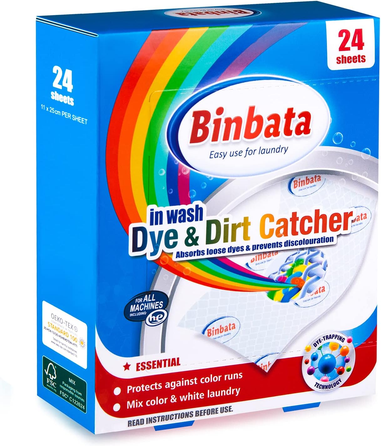 Binbata Color Catcher for Laundry 24 Count, Fragrance Free Color Grabber Essential for Home Use, Color Guard Sheets for Laundry in-Wash Sheets