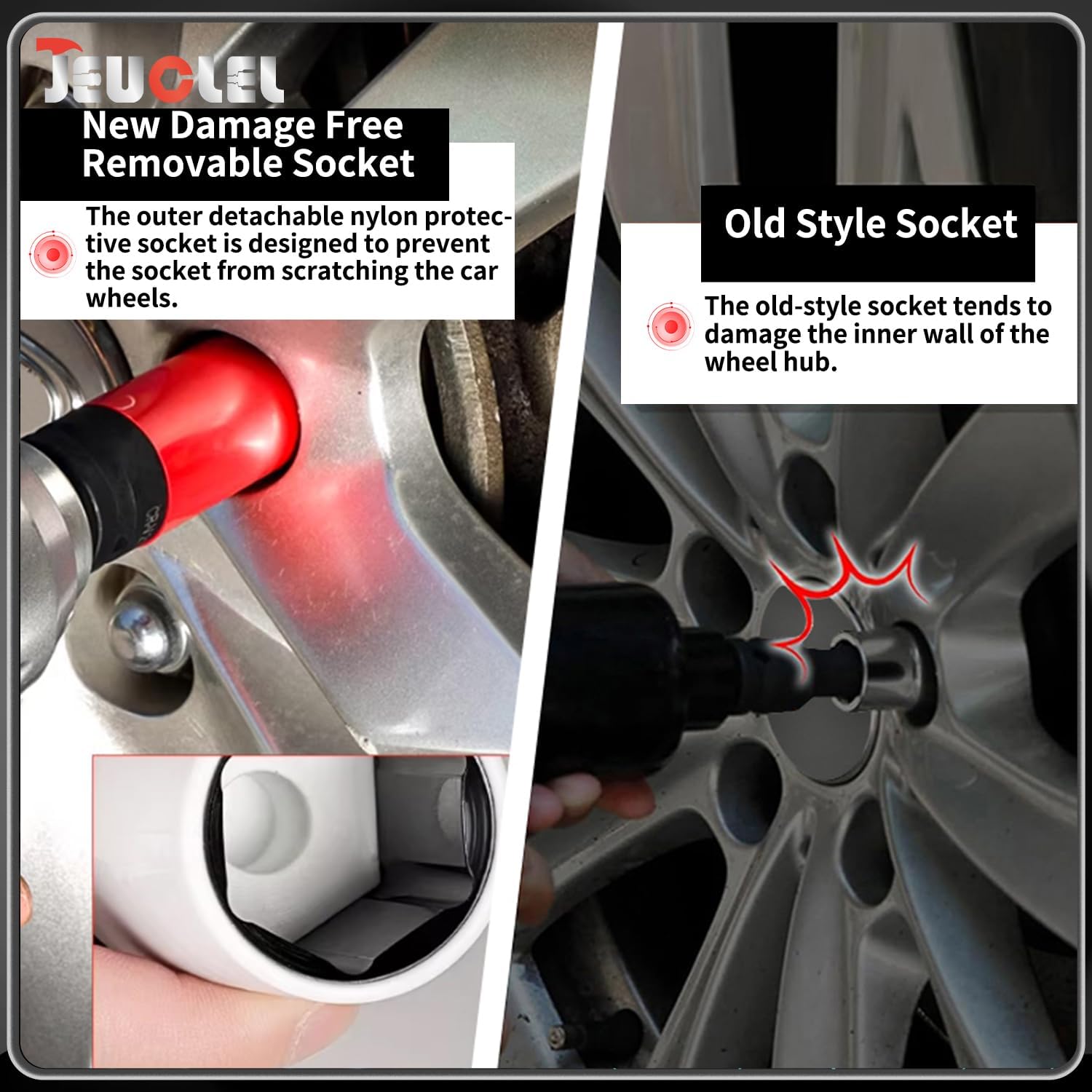 9PCS 1/2" Dr Wheel Protector Impact Socket & Lug Nut Socket Set, 17, 19, 21, 22mm Lug Nut Remover Extractor Tools, 6 Point Non-Marring Lug Nut Thin Wall Deep Socket Wrench, Twist Socket CR-MO