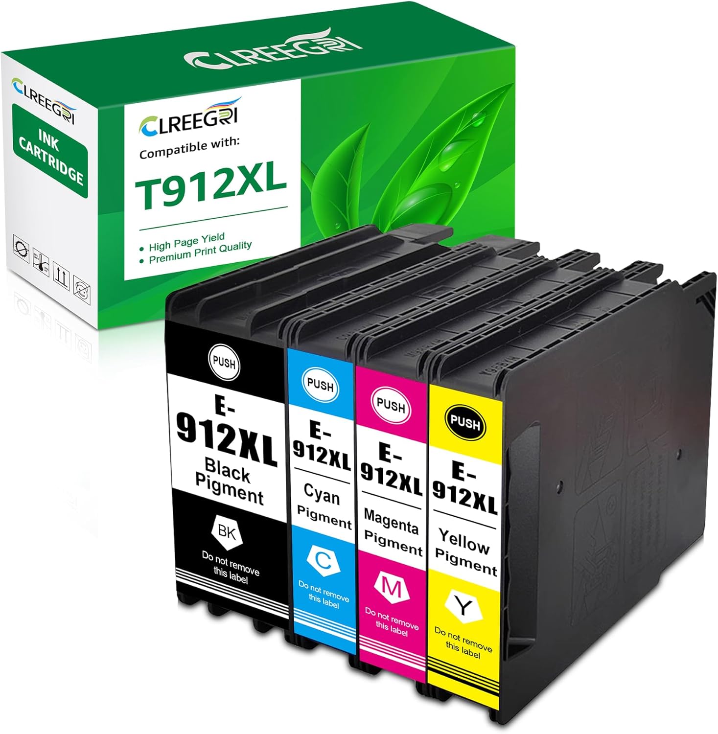 Remanufactured T912XL Ink Cartridge Replacements 912XL Ink Compatible with WF-C8190 WF-C8690 WF C8190 WF C8690 WFC8190 WFC8690 Printer (4 Pack, Black Cyan Magenta Yellow)