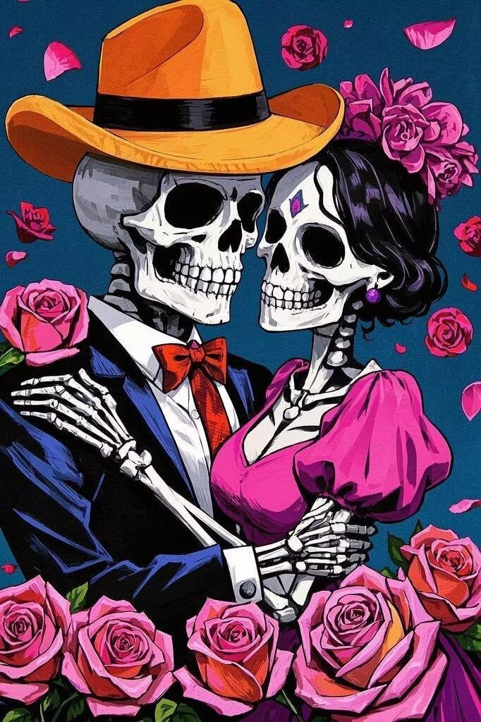 TURGF Skeleton Diamond Painting Kit for Adults,5D Rose Diamond Art for Beginners, Flower Diamond Painting for Home Wall Decor and Holiday Gift 20x20 inch