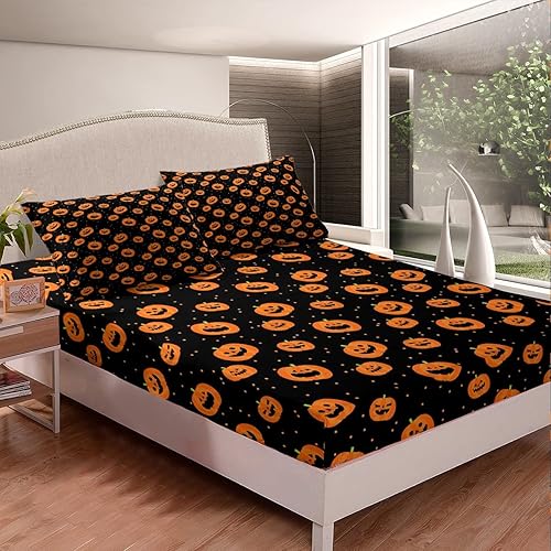 Vista 201 de Juego de sábanas bajeras con bonito diseño de gato negro para niños y niñas, diseño de dibujos animados de Halloween, gato, animales, sábanas