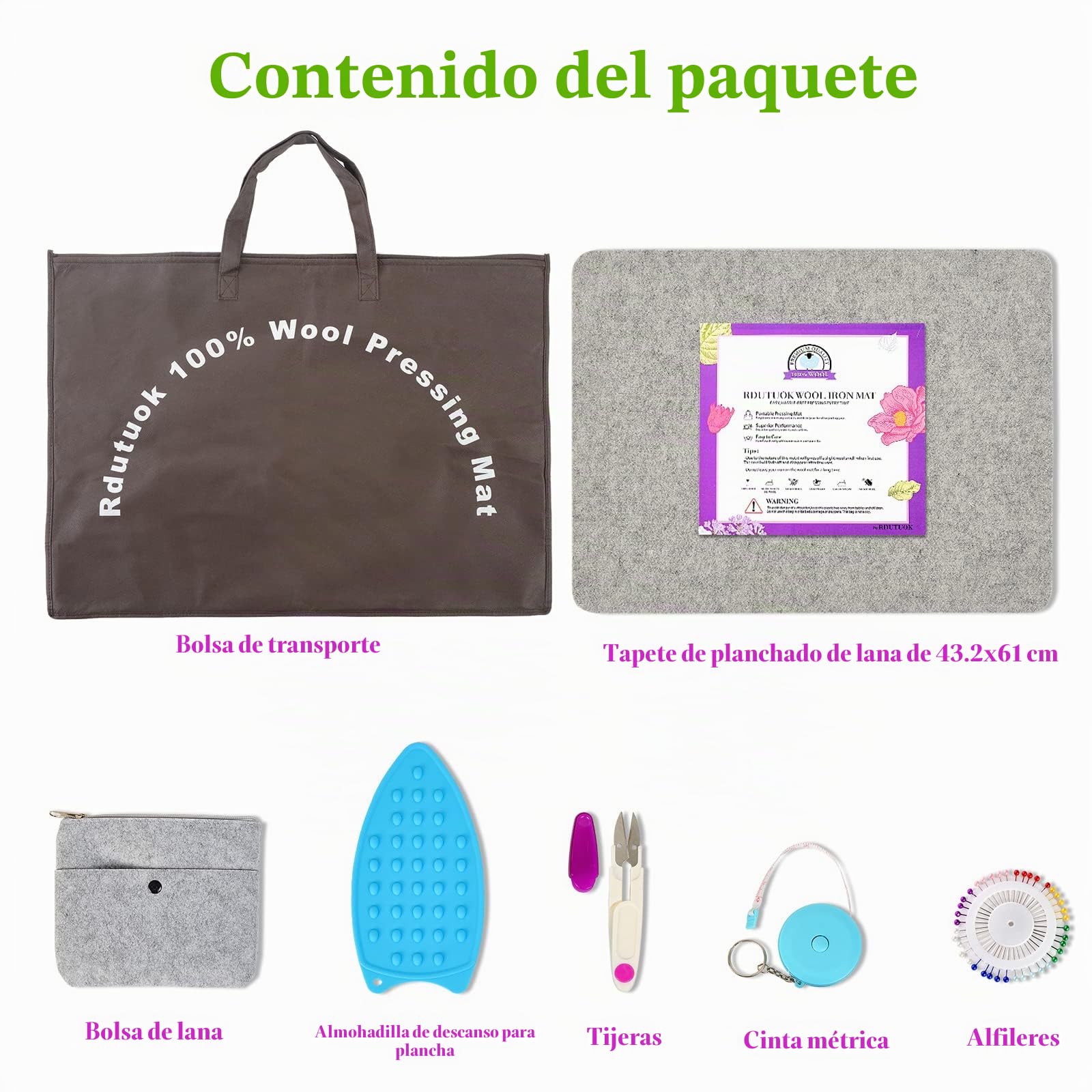 Alfombrilla de lana para acolchar planchado, fácil prensado, de 43 x 61 cm, para retener el calor, ideal para proyectos de acolchado y costura