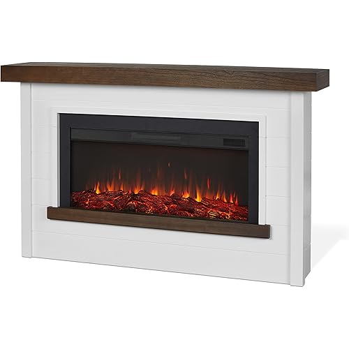 Real Flame Bernice 67" Landscape Electric Fireplace with Mantel for Living Room or Bedroom, Replaceable Fireplace Insert Heater, Realistic Log and Flame Effect, Remote Control, White