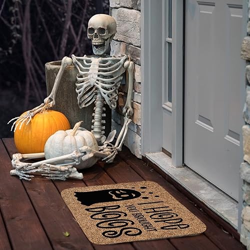 Miniatura 4 de Tapete de bienvenida para interiores de 23.6 x 15.7 pulgadas, resistente decoración de Halloween, calabaza, para exteriores, divertido Halloween,