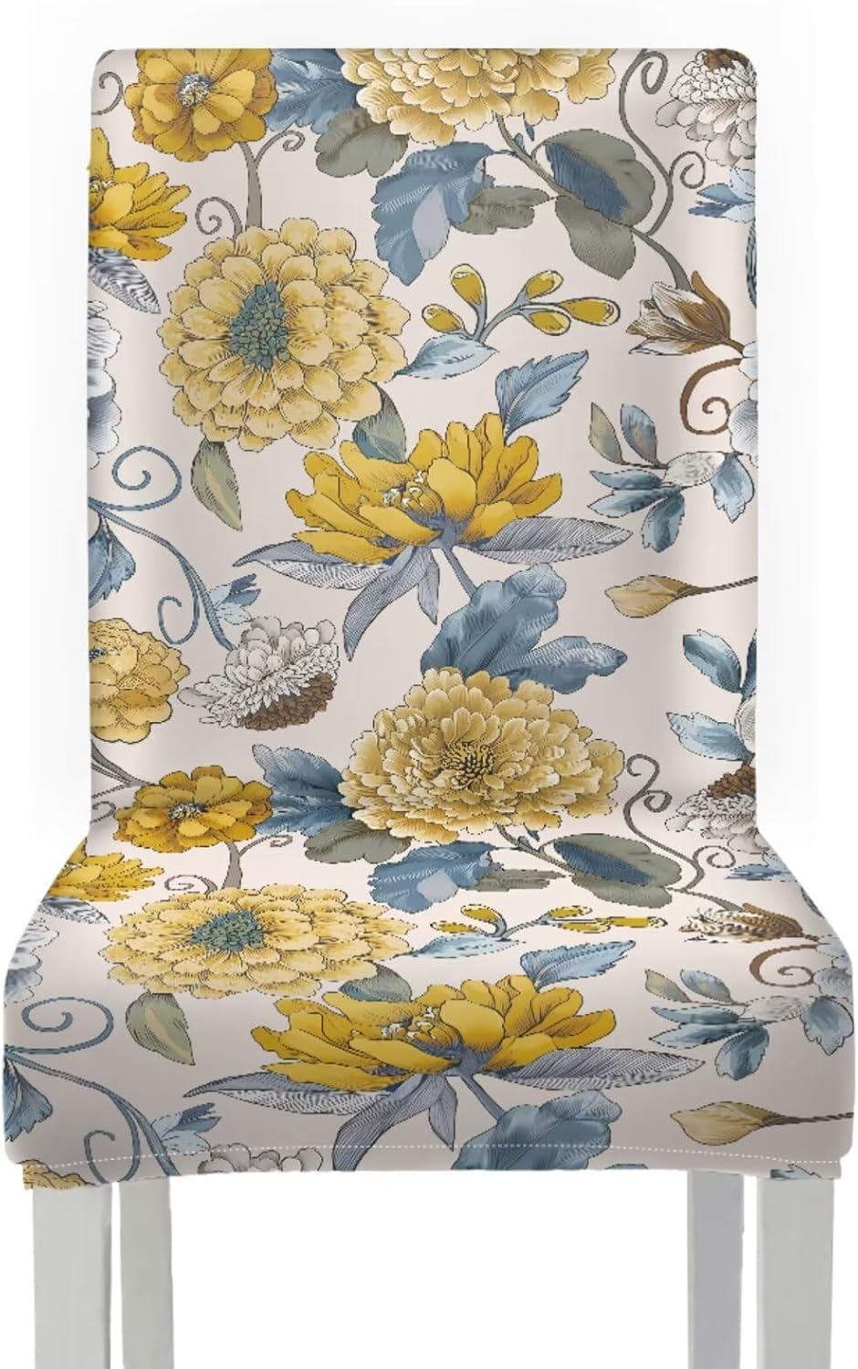Vintage Yellow Floral Dining Chair Covers Set of 4 and Bench Cover Trendy Armless Chairs Slipcovers Dining Room Chair Covers with 1 Pc Bench Removable Chairs Seat & Back Cover