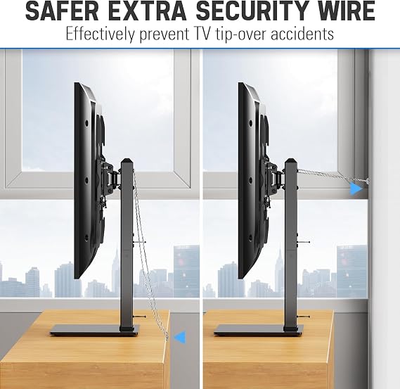 MOUNTUP Universal TV Stand, Table Top TV Stands for 37 to 65, 70, 75 Inch Flat Screen TVs, Height Adjustable, Tilt, Swivel TV Mount with Tempered Glass Base Hold up to 88lbs, Max VESA 600x400mm MU0031