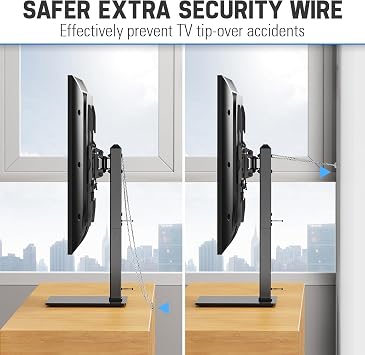 MOUNTUP Universal TV Stand, Table Top TV Stands for 37 to 65, 70, 75 Inch Flat Screen TVs, Height Adjustable, Tilt, Swivel TV Mount with Tempered Glass Base Hold up to 88lbs, Max VESA 600x400mm MU0031