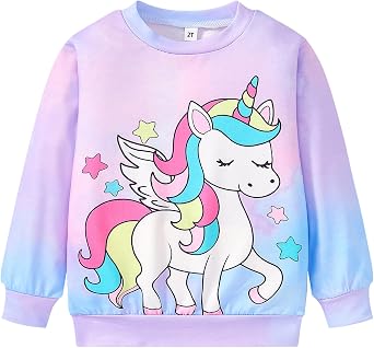 Toddler Girls Sweatshirts Cotton Long Sleeve Crewneck Pullover Fall Winter Casual Sweater Tops for Kids 1-7 Years