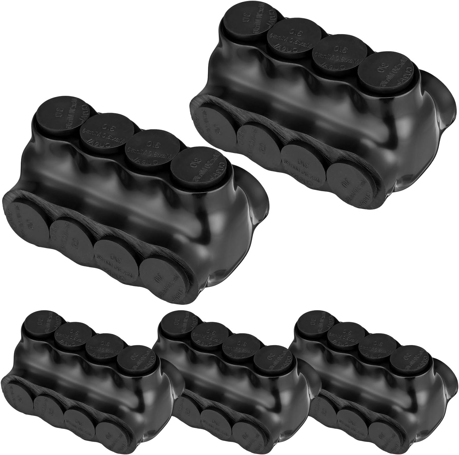 5 Pack Multi Cable Connectors with 4 Wire Ports Insulated Multi Tap Connector Dual Sided Entry Splice Prefilled with Oxide Inhibitor(3/0-6 AWG Wire Range, Slotted 7/32" Allen Hex)