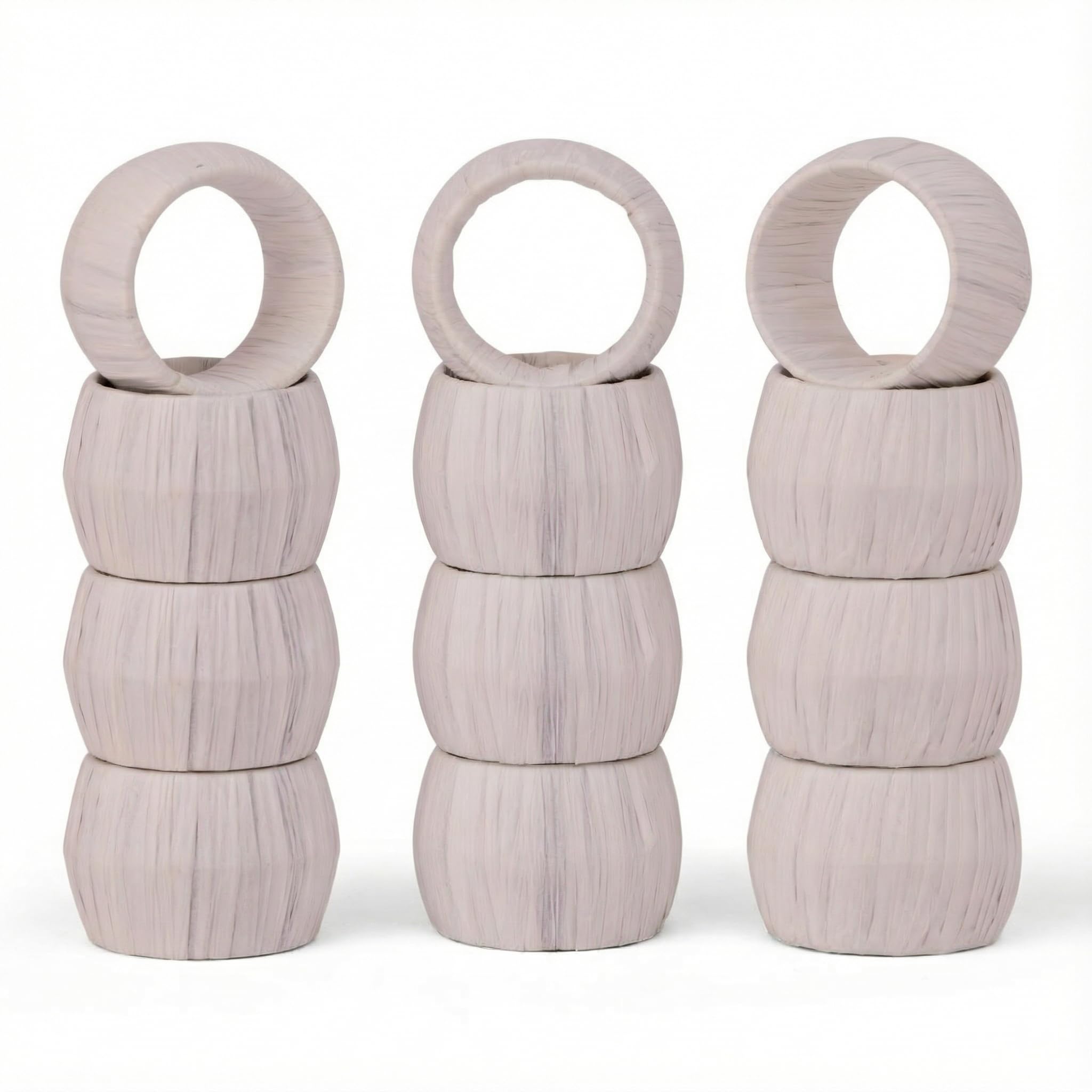 GURU JEE™ Handmade Raffia Rattan Napkin Rings White Set of 12 Everyday Use Dining Party Tabletop Décor Gifts Napkin Holder 1.5 Inch in Size Artisan Crafted in India 1
