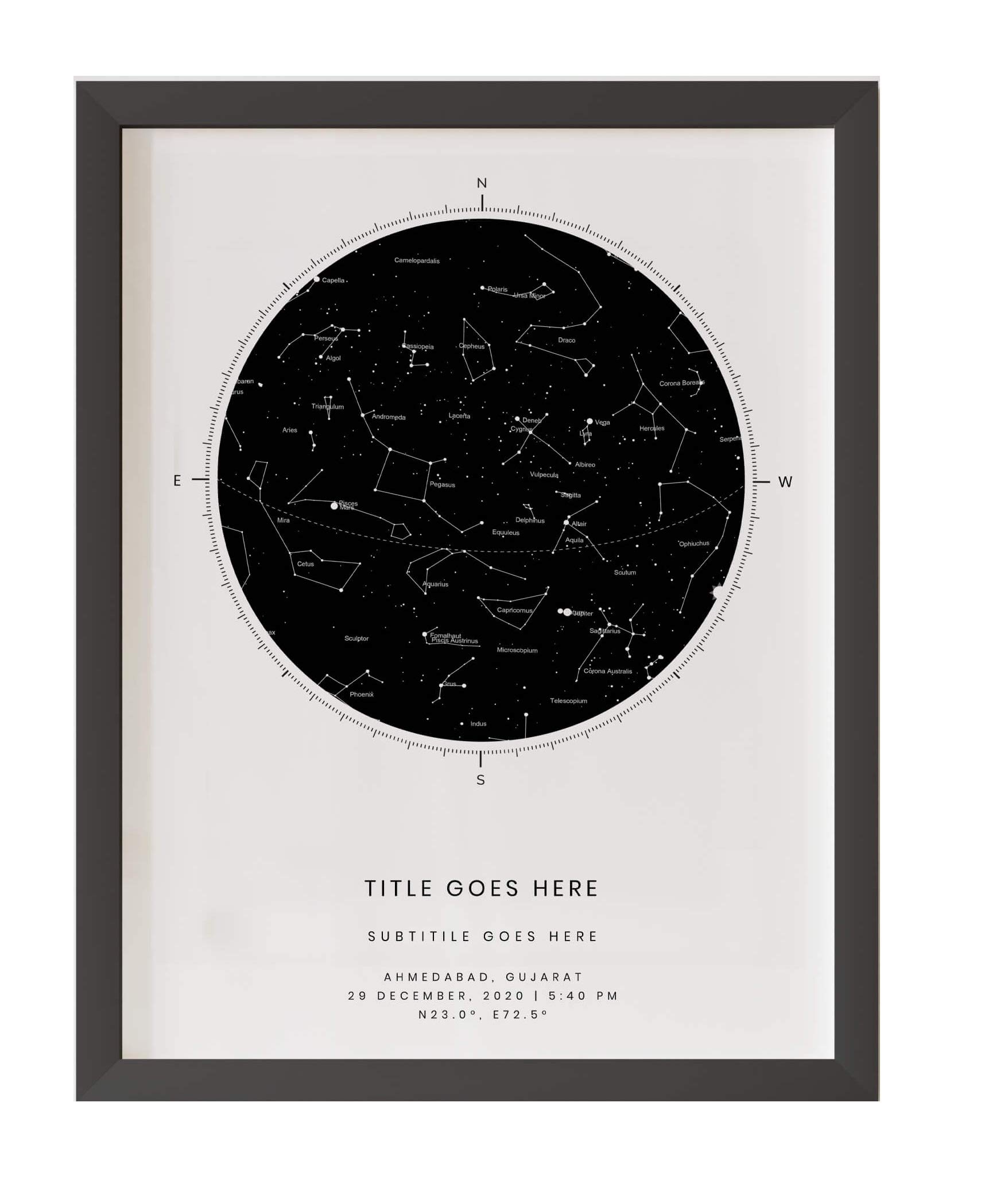 MEMORYWALL® Framed Star Map - The Monochrome | Personalised Star Map | Sky Map | Constellation Framed Print | Best Weeding Gift (12 X 16.5 (INCHES))