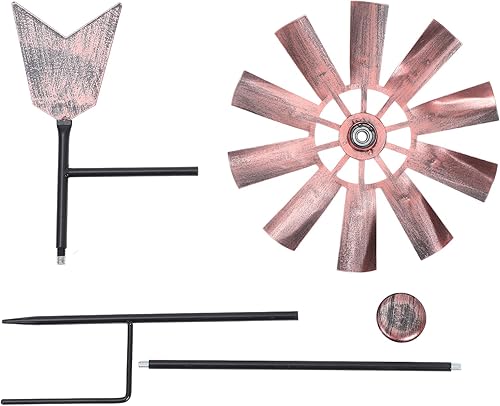 Miniatura 8 de VOSAREA Molino de viento de metal de hierro forjado para exteriores, molino de viento de metal, esculturas de viento, molinete para decoración de