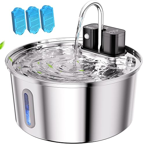 Miniatura 1 de Fuente de agua inalámbrica para gatos, fuente de agua automática para gatos de 108 oz3.2 L, sin cable, de acero inoxidable, funciona con pilas,