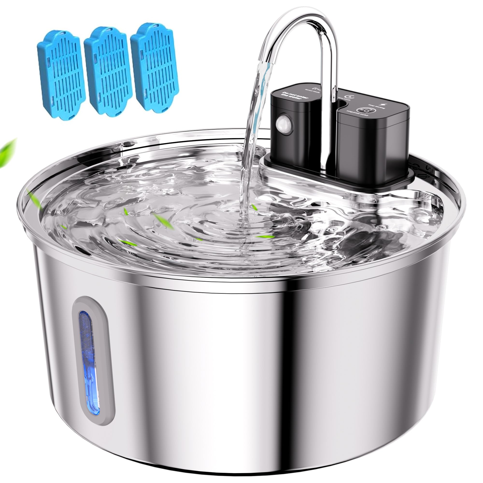 Wireless Cat Water Fountain - 108oz/3.2L Automatic Cat Water Fountain Cordless, Stainless Steel Battery Operated Pet Fountain Rechargeable Water Dispenser for Cats, Dogs, Multiple Pets