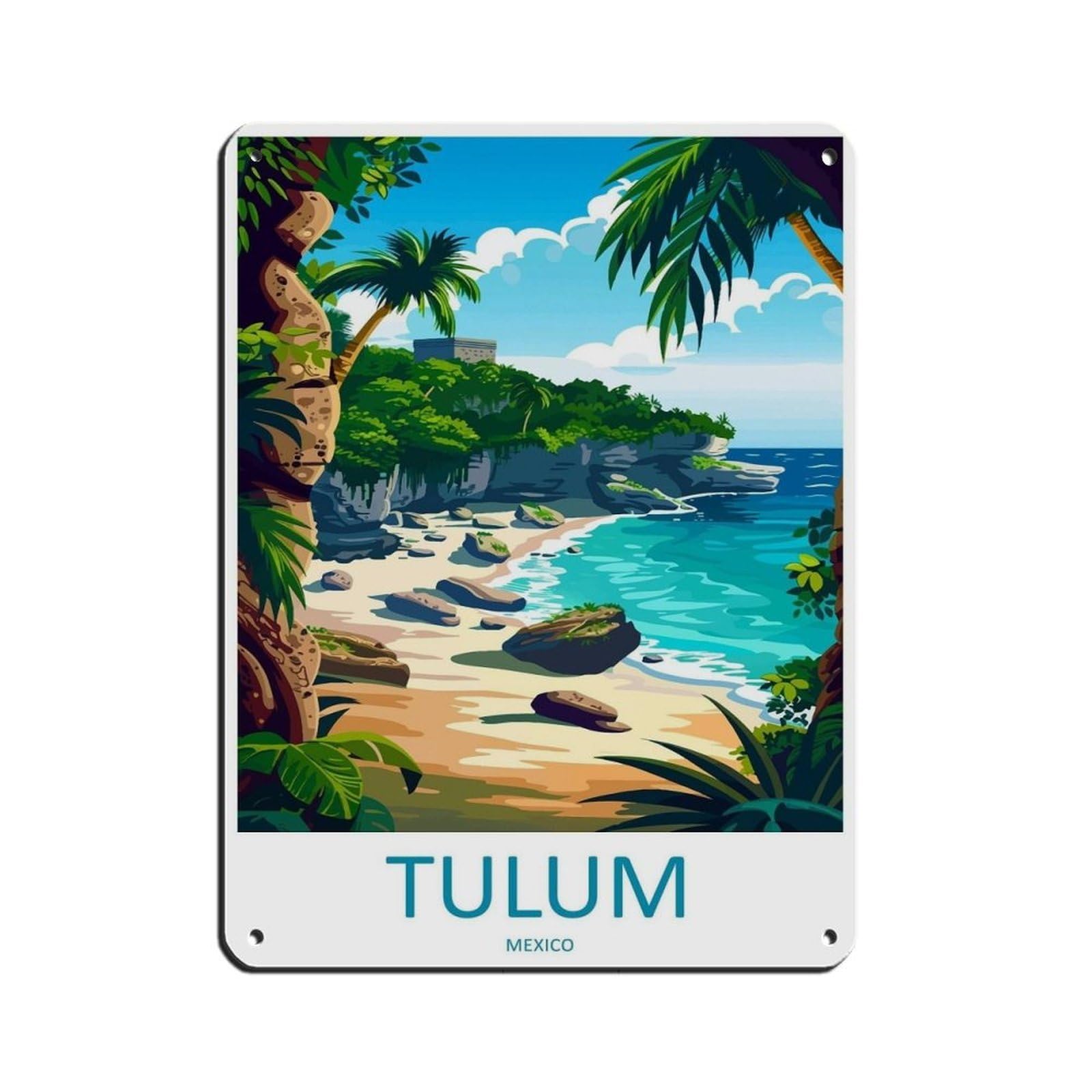 Tulum Travel Art Poster Tin Sign Vintage Metal Pub Club Cafe Bar Home Wall Art Decoration Poster Retro 12x16inch(30x40cm)