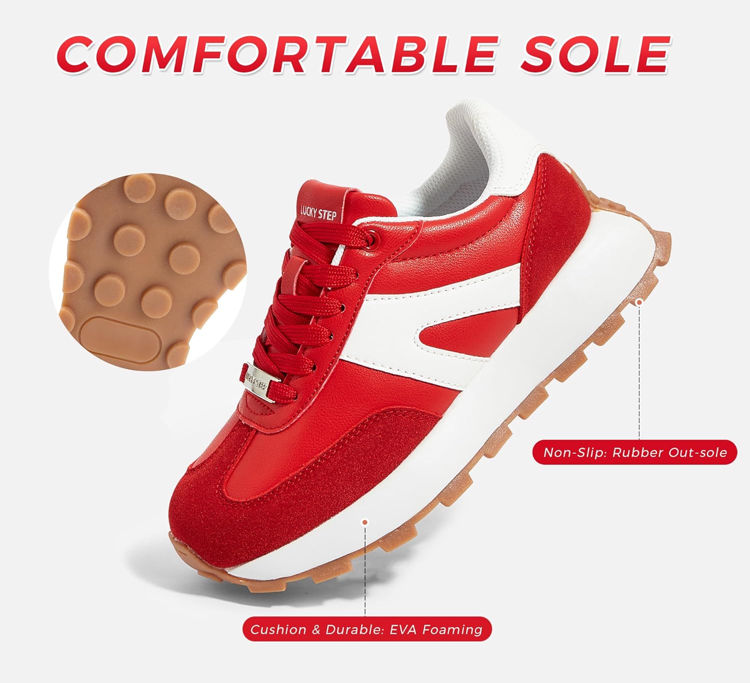 LUCKY STEP Women's Platform Fashion Sneakers Retro Classic Trainers Casual Lace-up Stylish Tennis Running Walking Shoes - Image 4