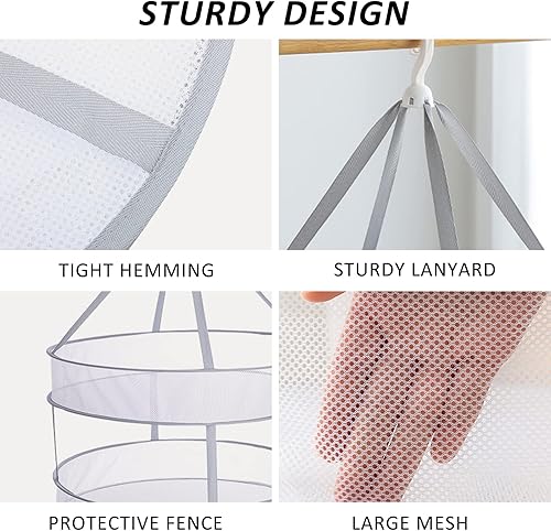 Miniatura 5 de AUTODECO Paquete de 2 Secadores Colgantes de Ropa de Malla Plegables de 2 Niveles, Estante de Secado de Suéteres, Estante de Secado de Ropa Grande,