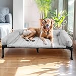 Veehoo Cooling Elevated Dog Bed + Removable Fluffy Plush Pillow Cushion, Raised Dog Bed with Washable Bolster Mat, Breathable Teslin Mesh, No-Slip Feet, 49" x 33" Dog Couch Bed, Haze Blue, CWC2331E