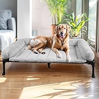 Vista 25 de Veehoo Cama elevada refrescante para perros con cojín de felpa esponjosa, camas elevadas para interiores para perros grandes, sofá suave