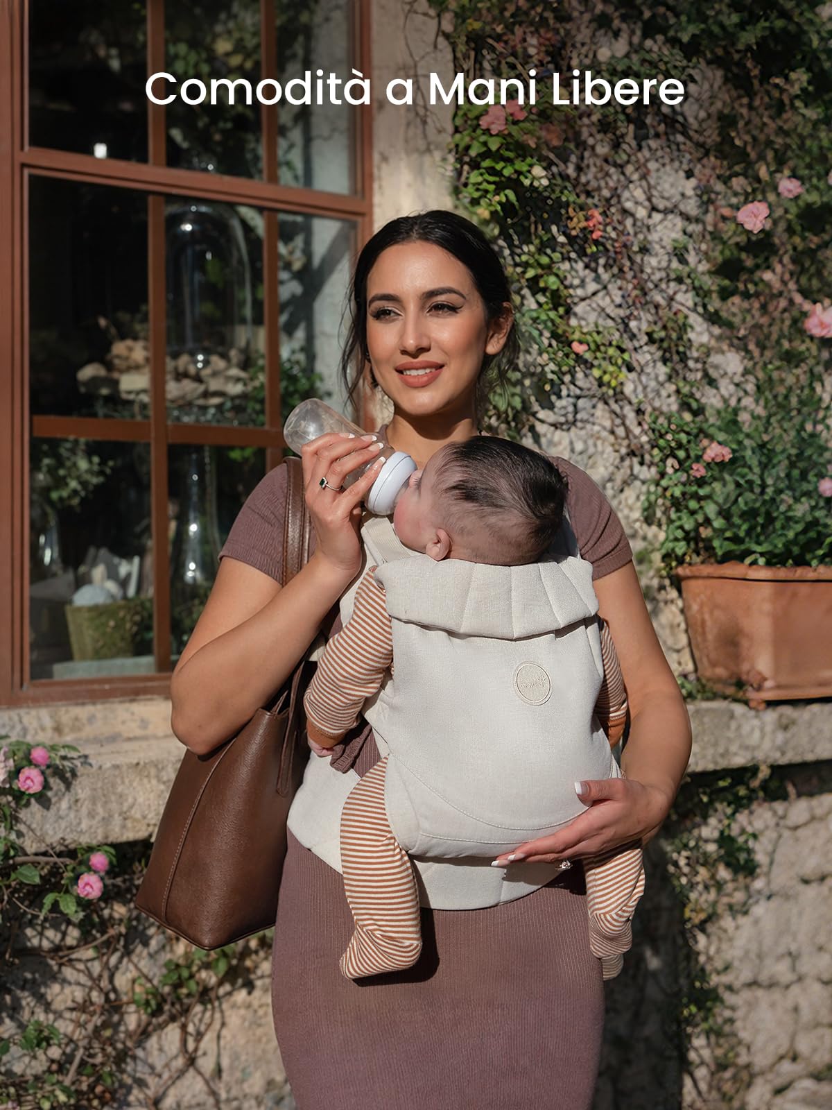 Grownsy Marsupio Neonato Ergonomico(3–20 kg, 3–24 mesi), Fibbia a Sgancio Rapido a un Tocco, Facile da Indossare, Poggiatesta, Leggero, Confortevole e Regolabile(Bianco crema)