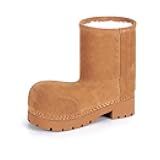 Faux Suede Platform Fuzzy Snow Boots Round Toe Hippy Winter Boots Slip On Knee High Chunky Heel Fur Tall Boots for Women