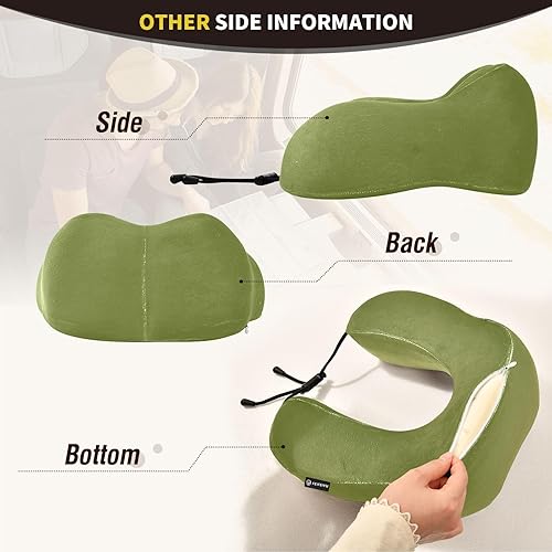 Miniatura 4 de Almohada de viaje verde musgo para niños, almohada de viaje de espuma viscoelástica almohada de avión para vuelo largo, avión coche y uso doméstico
