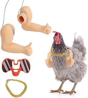 Extguds Thumb up Chicken Arms to Put on Chickens,a Funny Chicken Arm Toy with Peepers and Necklace,a Set of Pet Prank Role-Playing Costumes