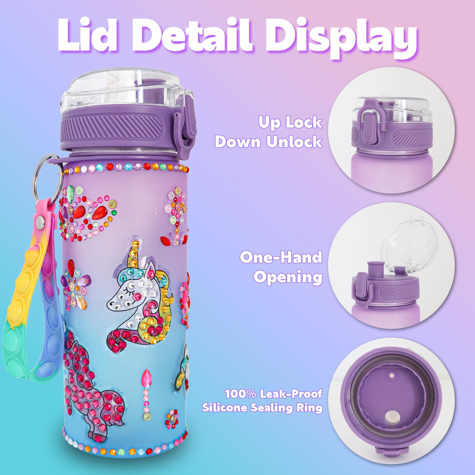 BBLYBD Unicorn Gem Diamond Painting Crafts,Fun Arts Decorate Your Own Water Bottle Kits for Girls Fun Arts and Crafts Gifts Toys for Girls, 1 3