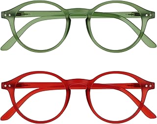 articulo OPULIZE REY Gafas de Lectura - Pack de 2 - Montura Redonda Retro - Verde Mate, Rojo - Hombre Mujer - Bisagras de Muelle - RR56-6Z - +2.00