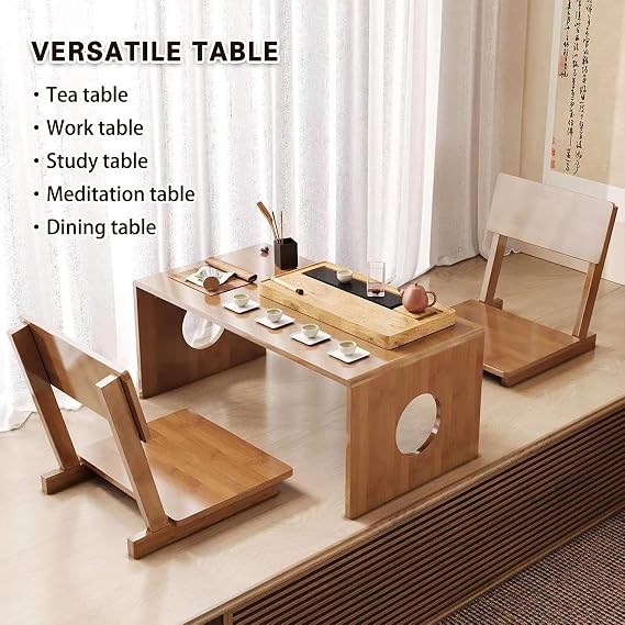 Folding Floor Coffee Table for Living Room, Foldable No Assembly Low Table for Sitting On The Floor, Japanese Wooden Tea Desk, for Meditation Dining Home Office,60X37X30cm