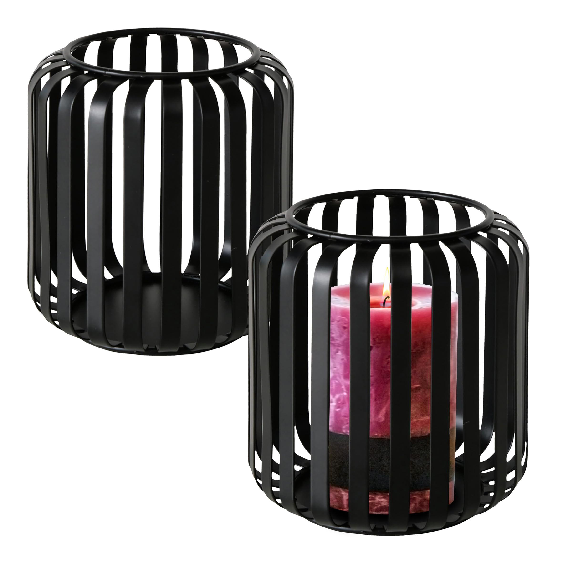 Bougeoirs Noirs Modernes En Métal - Lot De 2 - Design Géométrique - Pour Intérieur/Extérieur - Décoration Table