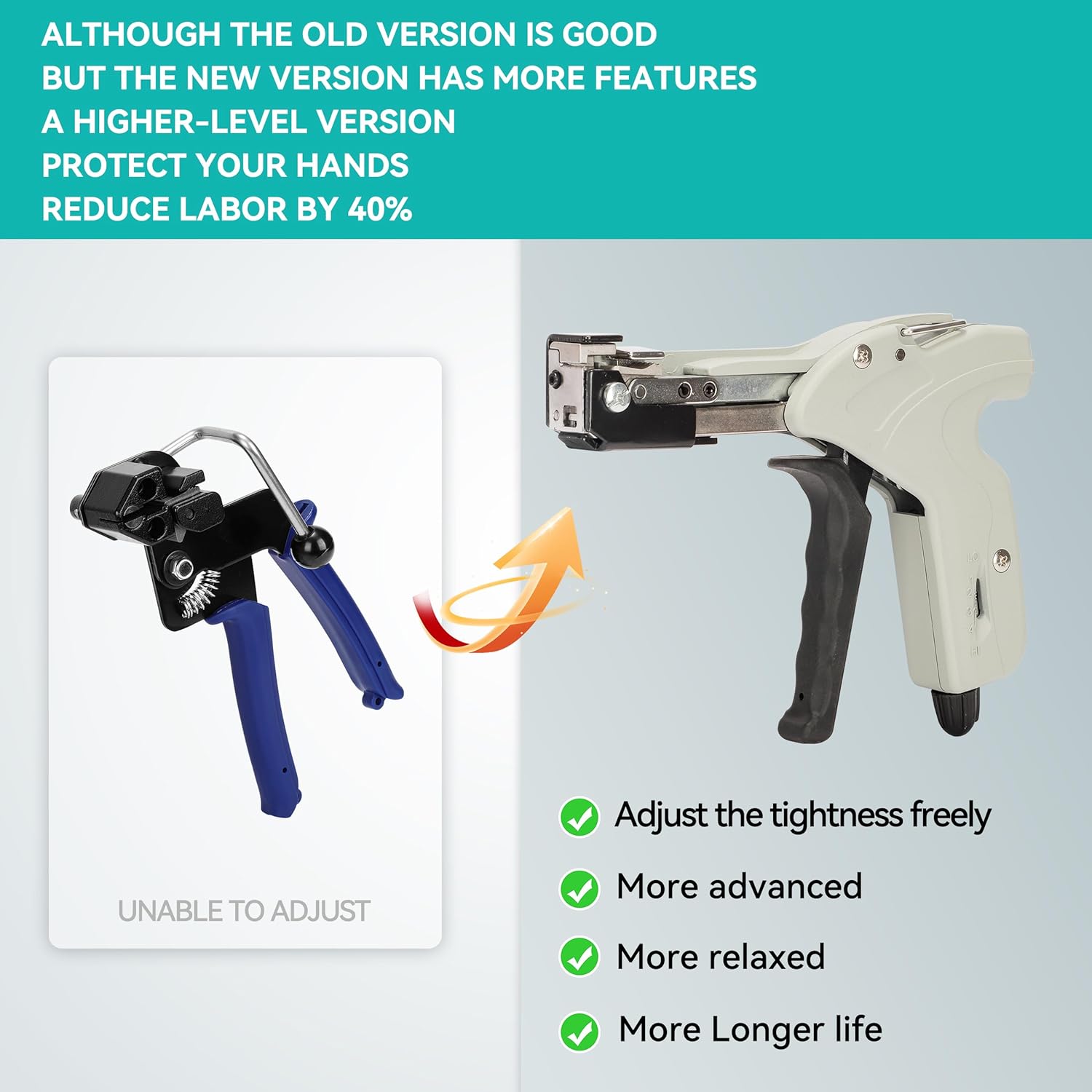 Metal Zip Ties Cutter Stainless Steel Cable Tie Gun can adjust tightness One hand type for Self-Locking Stainless Steel Cable Ties Heavy Duty Tensioning Cutting Tool