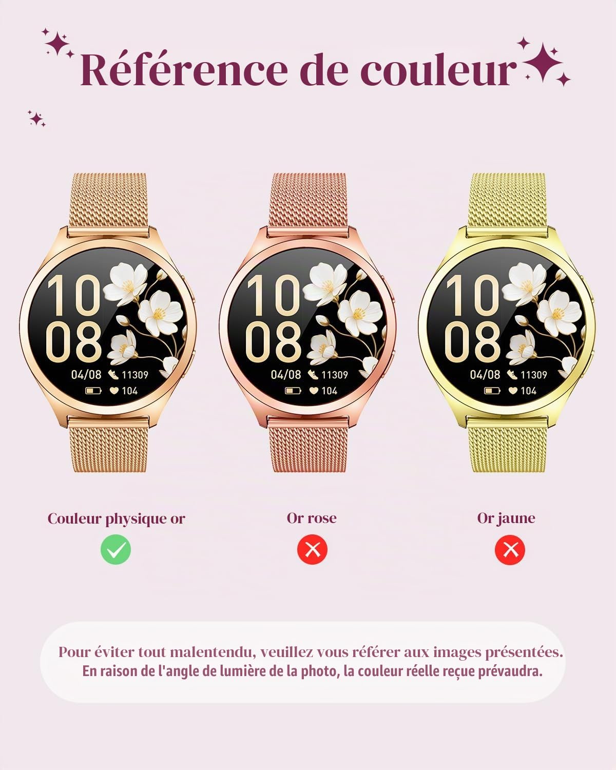 Montre Connectée Femme Smartwatch Sport: 1.27''avec Appel Bluetooth Fonction Féminine Fréquence Cardiaque SpO2 Moniteur de Sommeil 110+ Mode Multisports IP68 Podomètre Fitness Tracker pour Android iOS