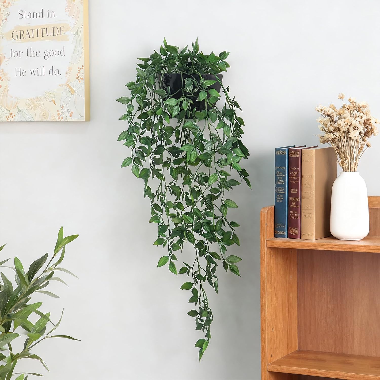 Artificial Hanging Plants 2 Pack, Fake Mandala Vine Greenery with Wall Planter for Office Living Room Bathroom Indoor Décor - Image 4